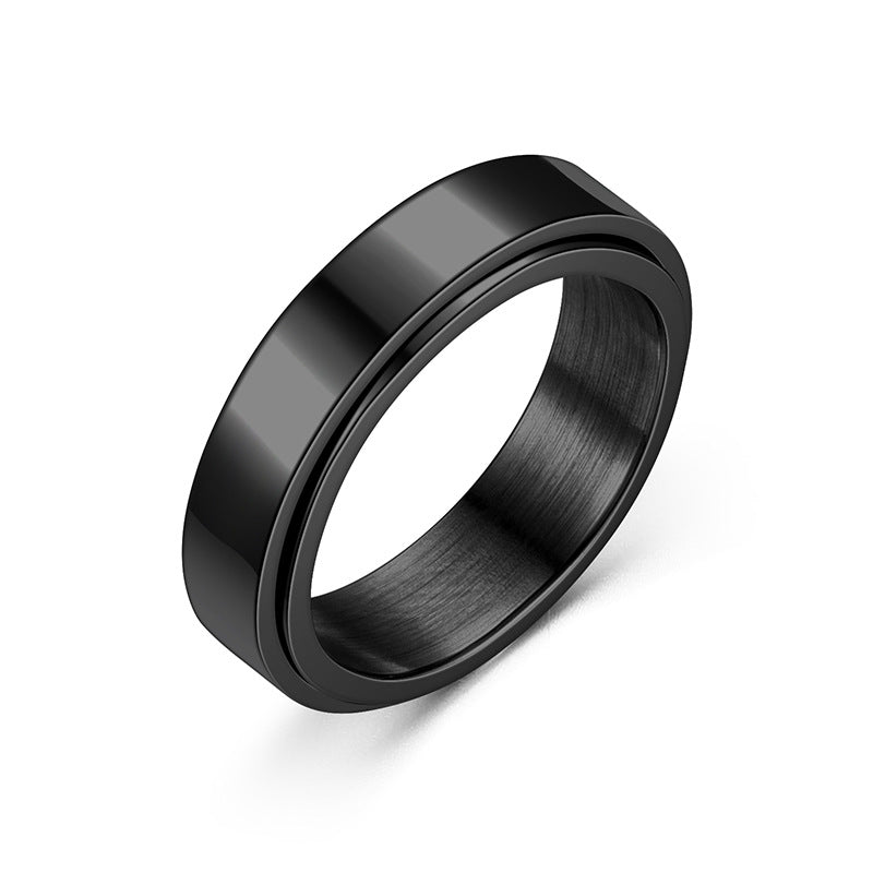 New Stainless Steel Turnable Ring Titanium Steel Couple Ring Japanese and Korean Style Simple Turning Ring