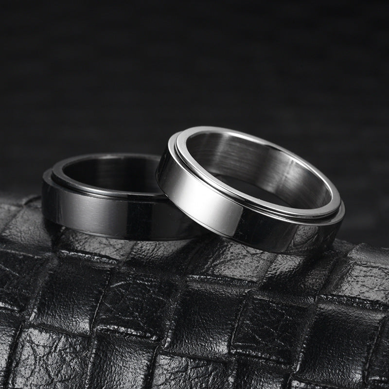 New Stainless Steel Turnable Ring Titanium Steel Couple Ring Japanese and Korean Style Simple Turning Ring