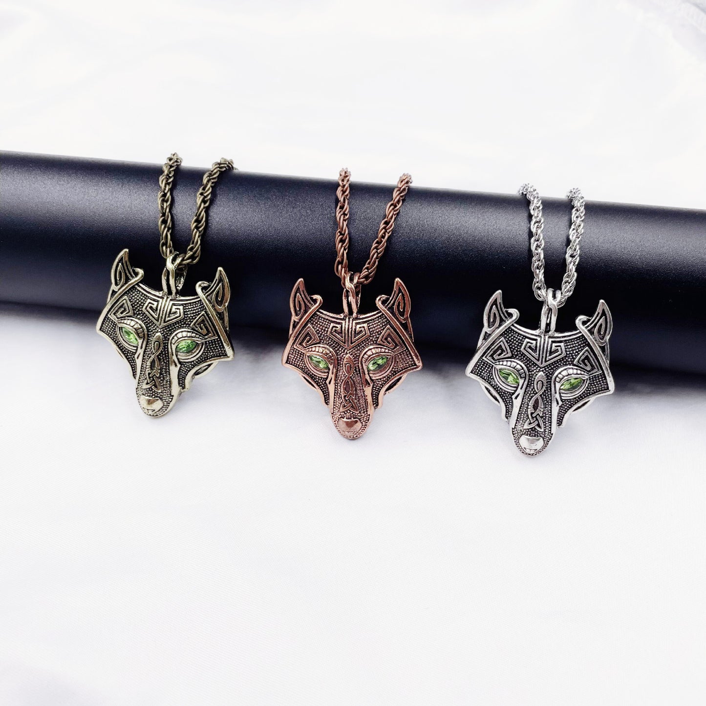 Men's Nordic Viking Necklace Wolf Head Pendant Necklace