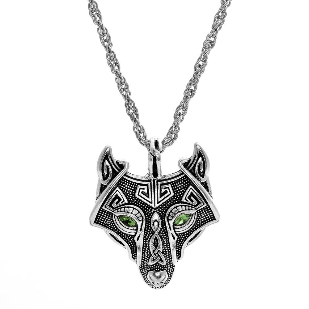 Men's Nordic Viking Necklace Wolf Head Pendant Necklace