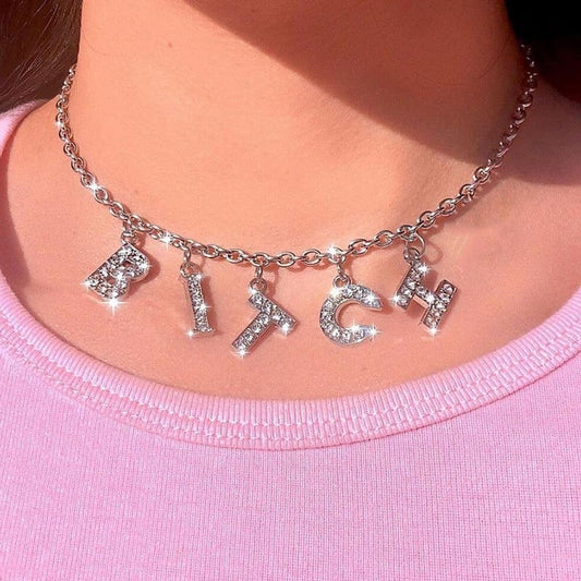 Necklace Jewelry Punk Personality Fashion Rhinestone Letter Necklace Women Gothic Statement Necklace Gifts Bijoux Chain