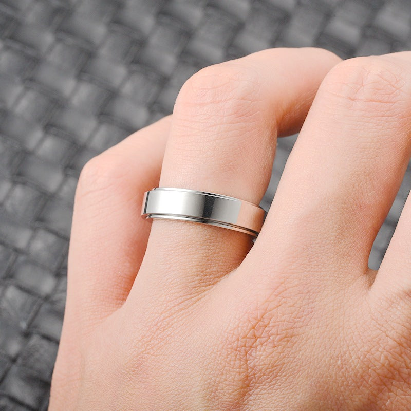 New Stainless Steel Turnable Ring Titanium Steel Couple Ring Japanese and Korean Style Simple Turning Ring