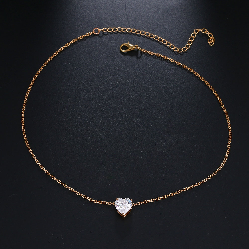 Crystal Heart Necklace Pendant Female Short Gold Chain Necklace Pendant Necklace Crystal Heart Necklace Chocker neck