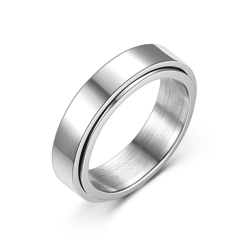 New Stainless Steel Turnable Ring Titanium Steel Couple Ring Japanese and Korean Style Simple Turning Ring