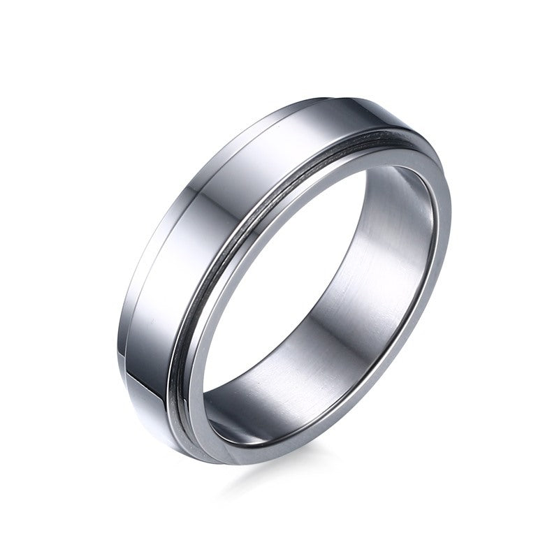 New Stainless Steel Turnable Ring Titanium Steel Couple Ring Japanese and Korean Style Simple Turning Ring