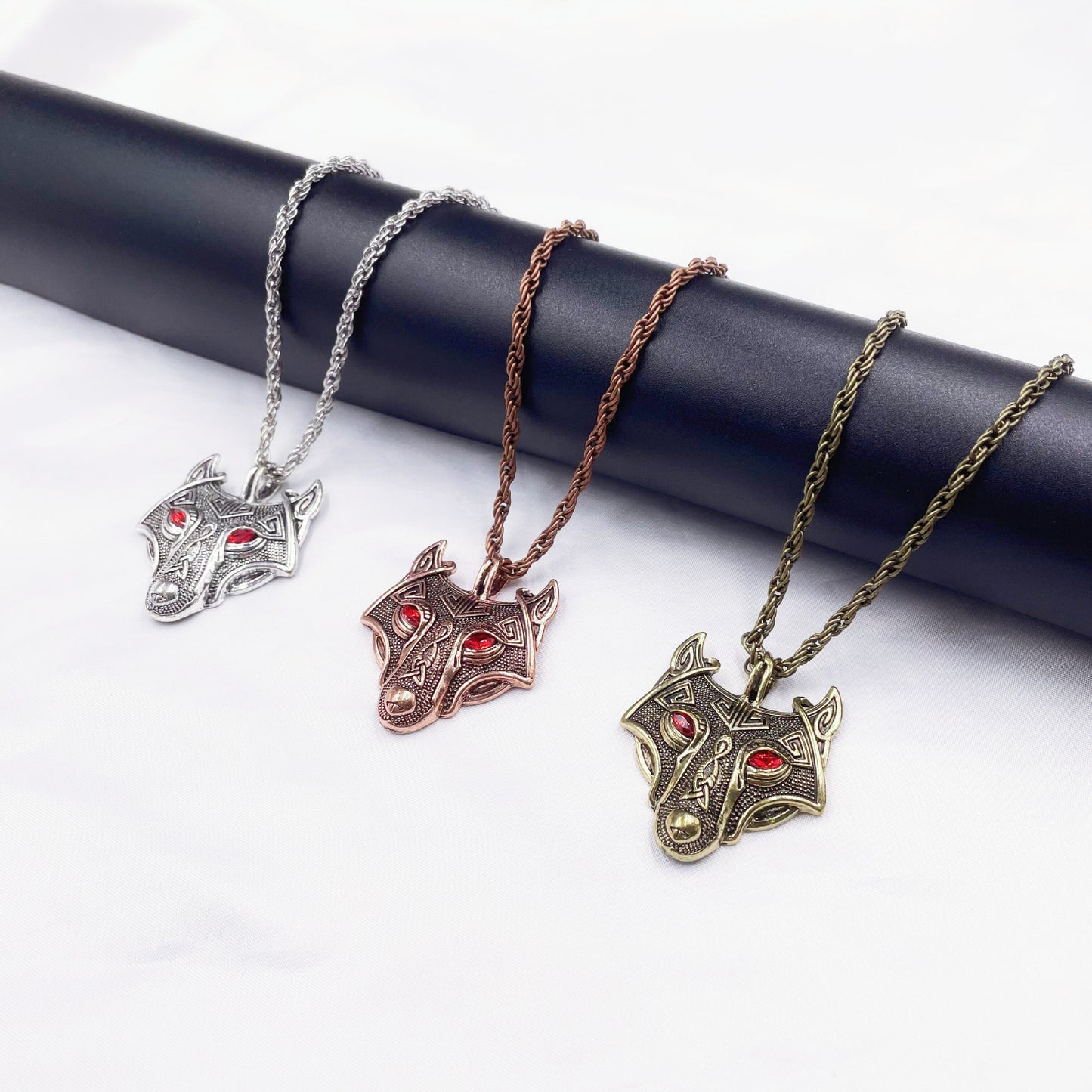 Men's Nordic Viking Necklace Wolf Head Pendant Necklace