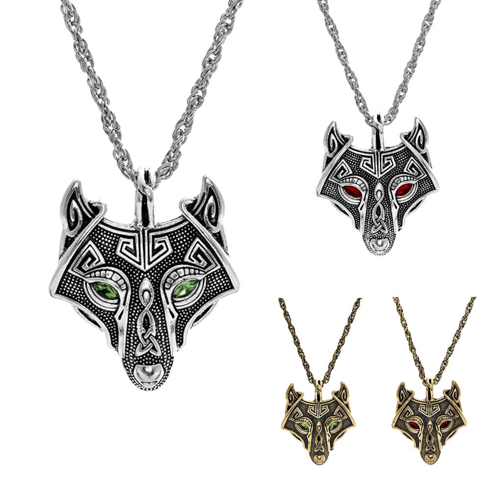 Men's Nordic Viking Necklace Wolf Head Pendant Necklace